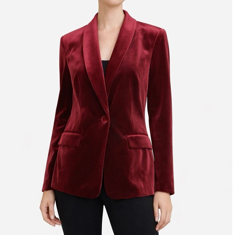 INC International Concepts Burgundy Wine Red Velvet Blazer Jacket Sz M Formal